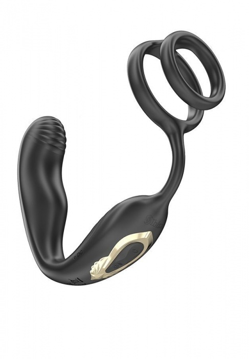 Черная анальная пробка с вращением и эрекционными кольцами - Ibiza - в Курске купить с доставкой