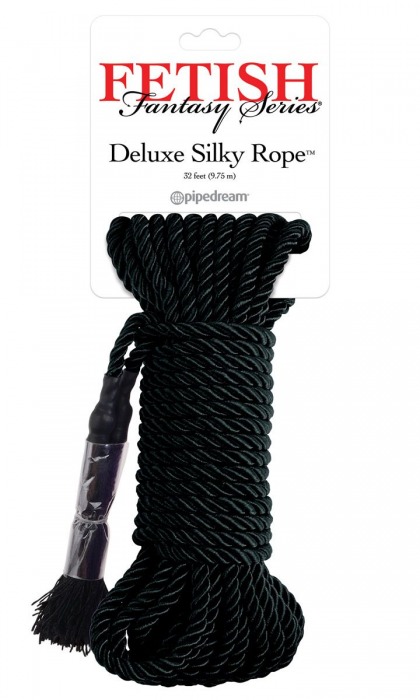 Черная веревка для фиксации Deluxe Silky Rope - 9,75 м. - Pipedream - купить с доставкой в Курске