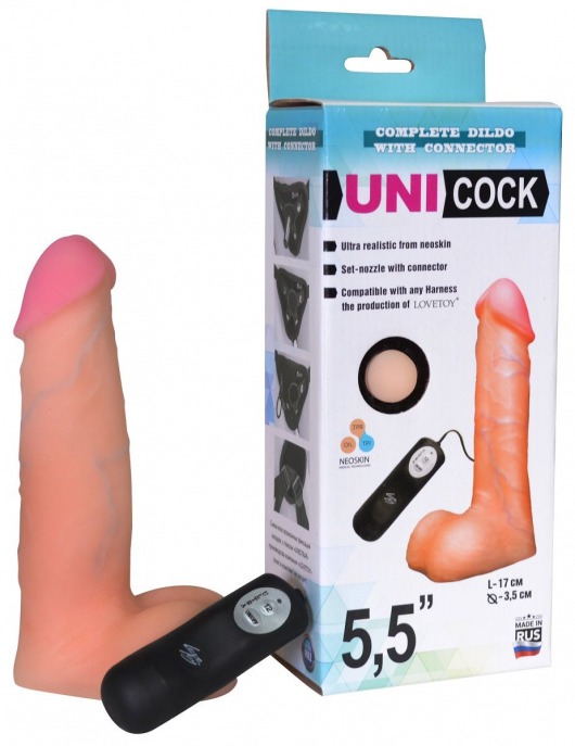 Фаллическая насадка Харнесс UNICOCK 5,5  с вибрацией - 17 см. - LOVETOY (А-Полимер) - купить с доставкой в Курске