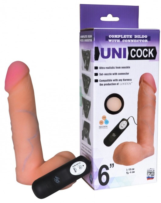 Фаллическая насадка Харнесс UNICOCK 6  с вибрацией - 18 см. - LOVETOY (А-Полимер) - купить с доставкой в Курске