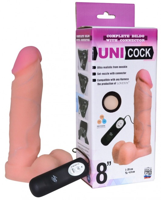Фаллическая насадка Харнесс UNICOCK 8  с вибрацией - 20 см. - LOVETOY (А-Полимер) - купить с доставкой в Курске