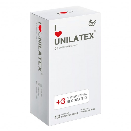 Ультратонкие презервативы Unilatex Ultra Thin - 12 шт. + 3 шт. в подарок - Unilatex - купить с доставкой в Курске