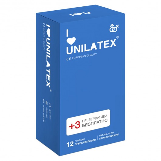 Классические презервативы Unilatex Natural Plain - 12 шт. + 3 шт. в подарок - Unilatex - купить с доставкой в Курске