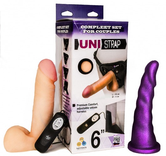 Вибрострапон с двумя насадками UniStrap - 18 и 18 см. - LOVETOY (А-Полимер) - купить с доставкой в Курске