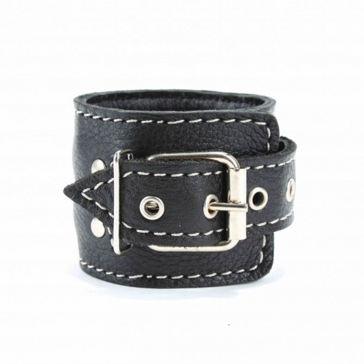Чёрные кожаные оковы с крупной строчкой - БДСМ Арсенал - купить с доставкой в Курске