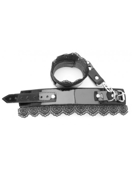 Изысканные чёрные наручники с кружевом - БДСМ Арсенал - купить с доставкой в Курске