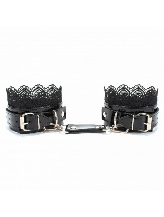 Изысканные чёрные наручники с кружевом - БДСМ Арсенал - купить с доставкой в Курске