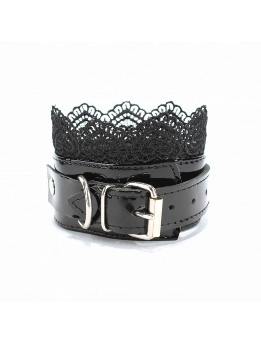 Изысканные чёрные наручники с кружевом - БДСМ Арсенал - купить с доставкой в Курске