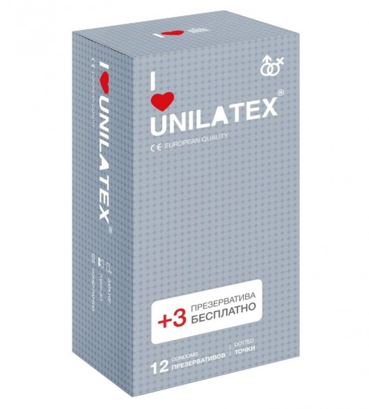 Презервативы с точками Unilatex Dotted - 12 шт. + 3 шт. в подарок - Unilatex - купить с доставкой в Курске