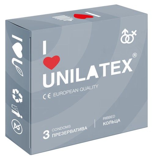 Презервативы с рёбрами Unilatex Ribbed - 3 шт. - Unilatex - купить с доставкой в Курске