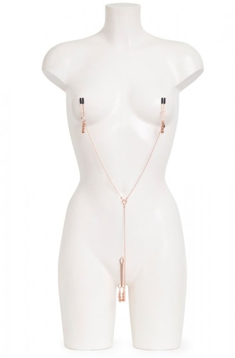 Золотистые зажимы для сосков и клитора All Sensation Nipple and Clitoral Chain - Fifty Shades of Grey - купить с доставкой в Курске