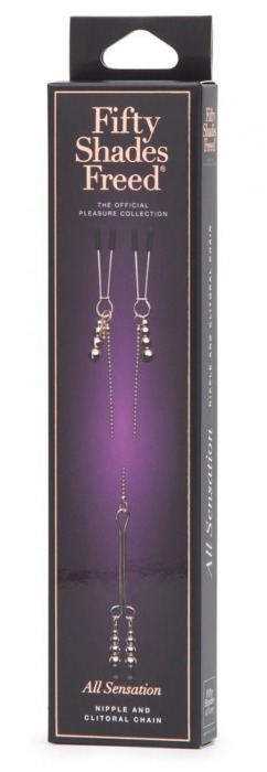 Золотистые зажимы для сосков и клитора All Sensation Nipple and Clitoral Chain - Fifty Shades of Grey - купить с доставкой в Курске