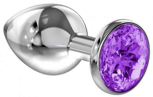 Малая серебристая анальная пробка Diamond Purple Sparkle Small с фиолетовым кристаллом - 7 см. - Lola Games - купить с доставкой в Курске