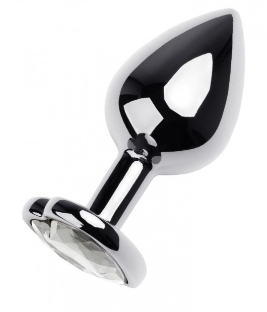 Серебристая анальная пробка с прозрачным кристаллом-сердцем - 8 см. - ToyFa - купить с доставкой в Курске