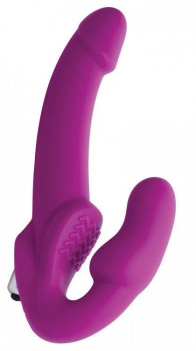 Ярко-розовый безремневой вибрострапон Evoke Vibrating Strapless Silicone Strap-on Dildo - XR Brands - купить с доставкой в Курске