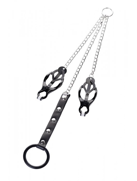 Черно-серебристые зажимы для сосков с кольцом для пениса TOYFA Metal - ToyFa - купить с доставкой в Курске