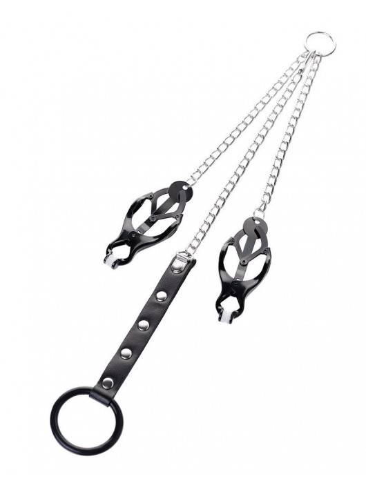 Черно-серебристые зажимы для сосков с кольцом для пениса TOYFA Metal - ToyFa - купить с доставкой в Курске